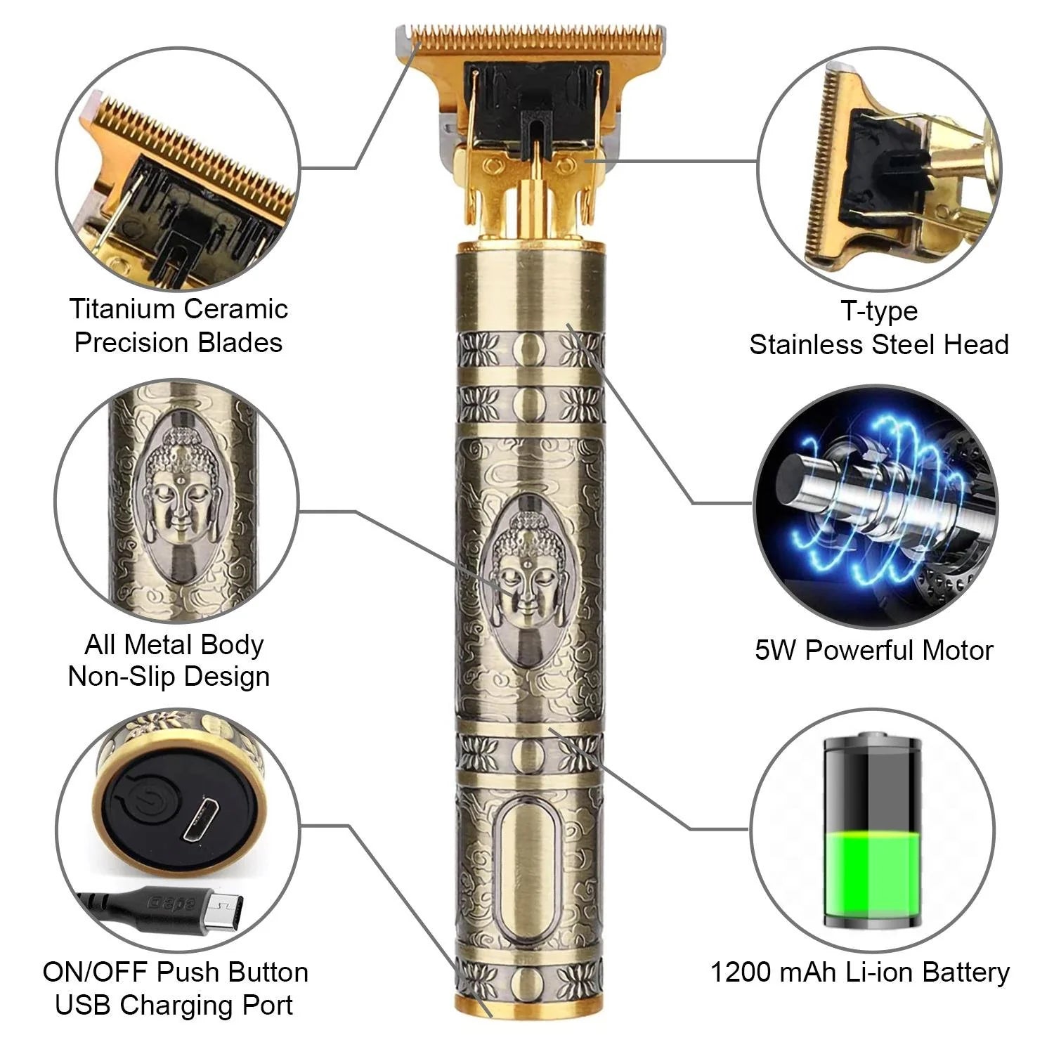 T9 Vintage Hair & Beard Trimmer – USB Rechargeable